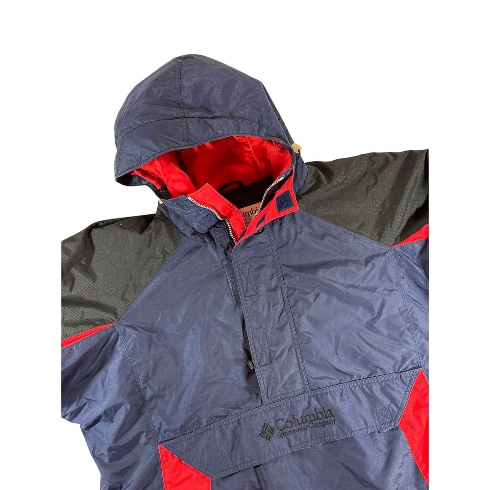 Columbia Mens Anorak Jacket Navy Blue Red Colorblock Hooded Pullover Large - Picture 3 of 10